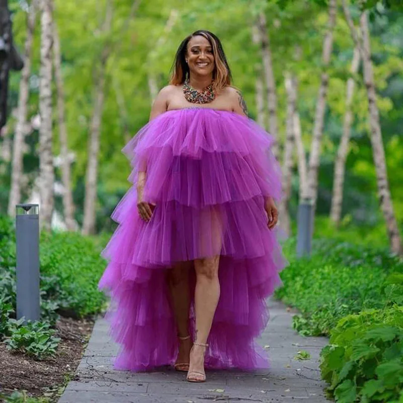 Purple Tulle Tiered Tulle Prom Dresses Sexy Strapless Hign Low Evening Gowns Cusotm Made Color And Size Women Party Dress
Purple Tulle Tiered Tulle Prom Dresses Sexy Strapless Hign Low Evening Gowns Cusotm Made Color And Size Women Party Dress