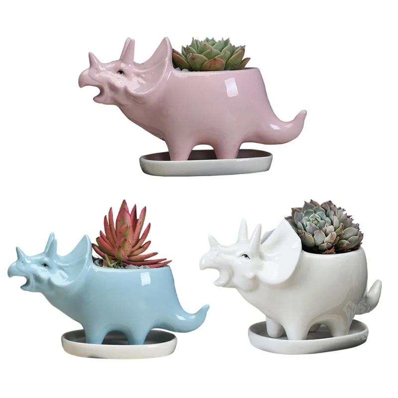 Ceramic Flowerpot Triceratops Design Succulent Pot With Tray Desktop Home Garden Decoration Dinosaur Flower Pot
Ceramic Flowerpot Triceratops Design Succulent Pot With Tray Desktop Home Garden Decoration Dinosaur Flower Pot