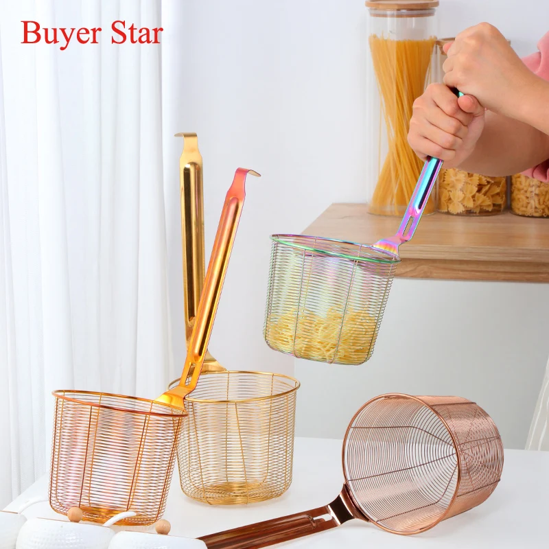 Easy Used Kitchen Golden Cook ware Stainless steel food filter Noodle Colander Soup French fries foods Cooking Basket strainer
Easy Used Kitchen Golden Cook ware Stainless steel food filter Noodle Colander Soup French fries foods Cooking Basket strainer