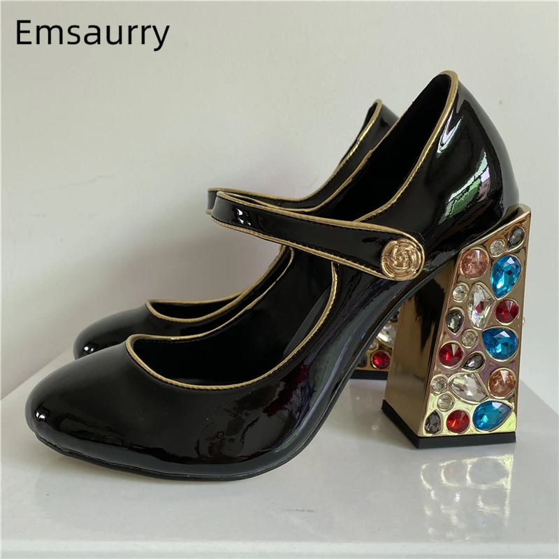 Colorful Diamond Chunky Heel Women's Pumps Round Toe Patent Leather Spring Autumn Rhinestone Party Shoes For Girls
Colorful Diamond Chunky Heel Women's Pumps Round Toe Patent Leather Spring Autumn Rhinestone Party Shoes For Girls