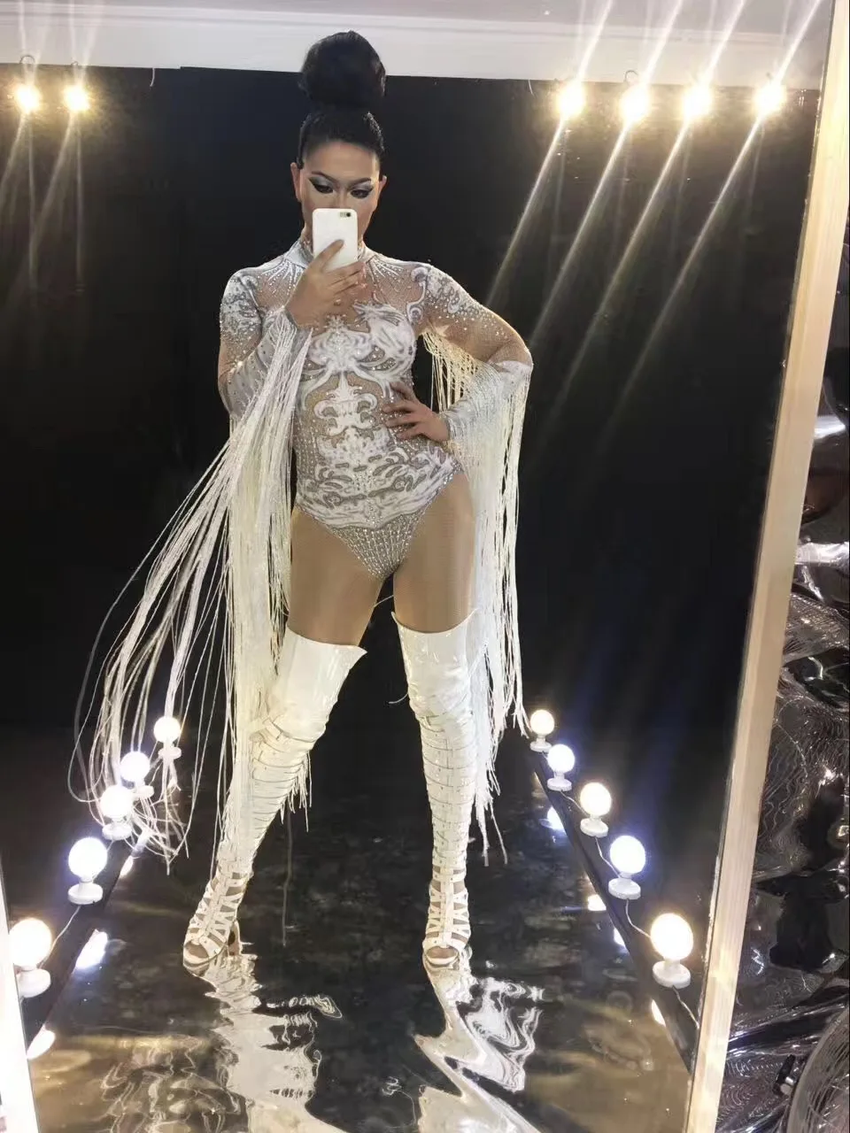 Performance Women's Stage Clothing Show Party Dance Wear Nude Sexy Tassel Bodysuit Cosplay White Costume Rhinestones Outfit
Performance Women's Stage Clothing Show Party Dance Wear Nude Sexy Tassel Bodysuit Cosplay White Costume Rhinestones Outfit