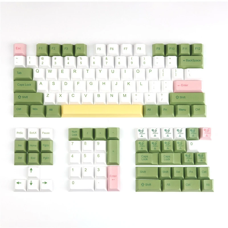 128 keys/set PBT dye subbed key cap for MX switch mechanical keyboard mojito theme keycaps Cherry profile
128 keys/set PBT dye subbed key cap for MX switch mechanical keyboard mojito theme keycaps Cherry profile