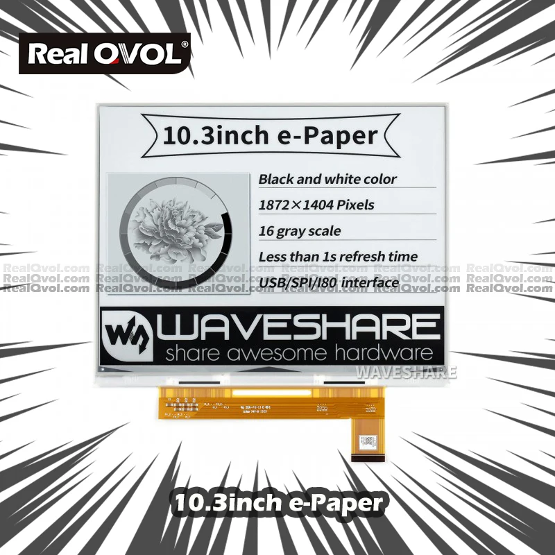 Waveshare 10.3-дюймовый e-Paper e-Ink Raw Display, 1872*1404, черный/белый, 16 серых весов, параллельный порт, без PCB
Waveshare 10.3-дюймовый e-Paper e-Ink Raw Display, 1872*1404, черный/белый, 16 серых весов, параллельный порт, без PCB
