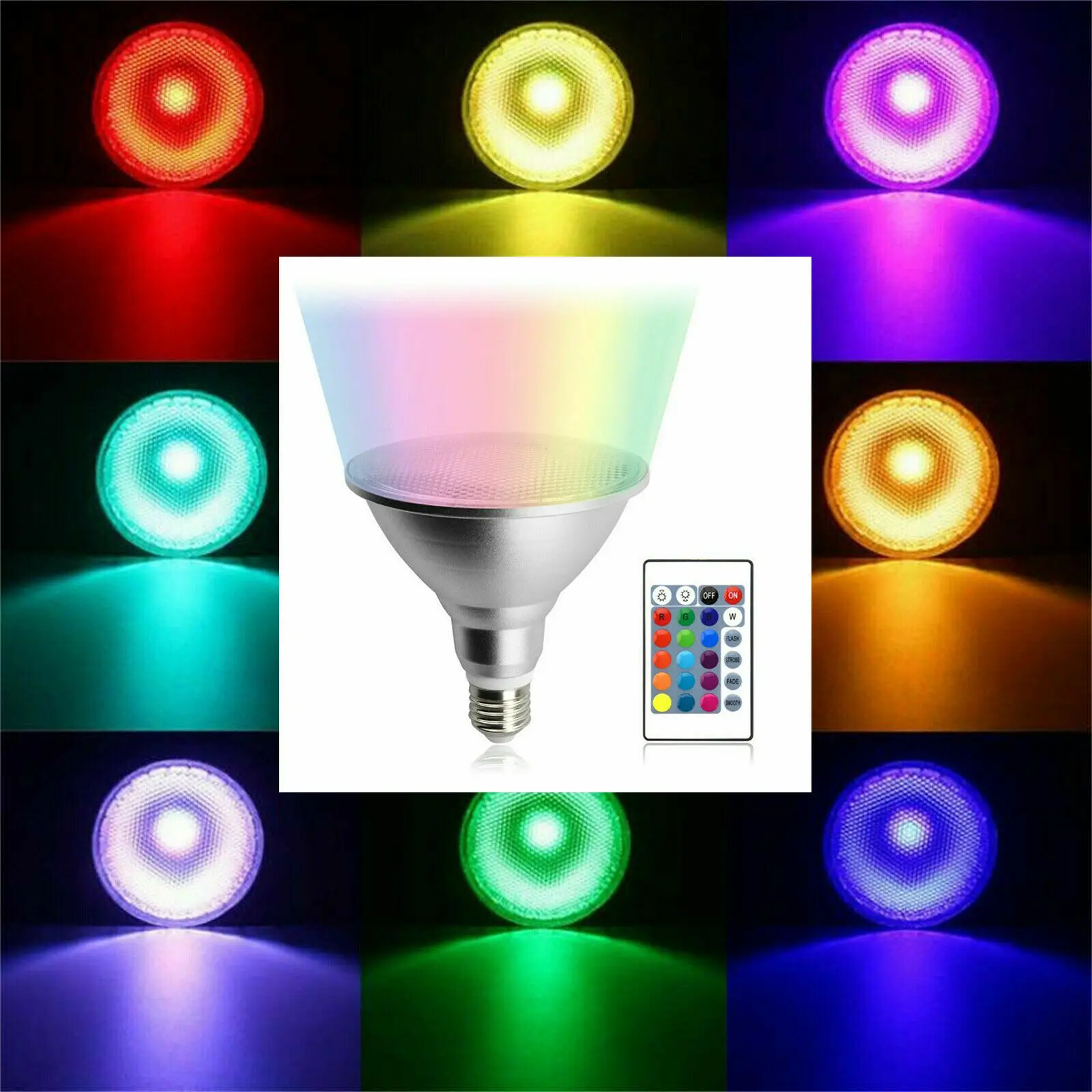 Dimmable RGB PAR38 Par Light E27 25W LED Spotlight Bulb Floodlight Lamp Remote Control Multicolor Home Shop Decoration 110V 220V
Dimmable RGB PAR38 Par Light E27 25W LED Spotlight Bulb Floodlight Lamp Remote Control Multicolor Home Shop Decoration 110V 220V
