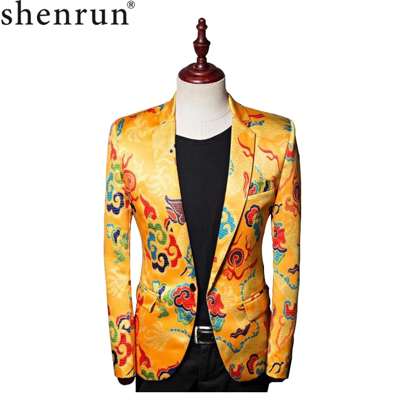 Shenrun Men Fashion Gold Blazer Jacket Chinese Dragon Digital Print Male Suit Jackets Wedding Party Blazers Prom Stage Costume
Shenrun Men Fashion Gold Blazer Jacket Chinese Dragon Digital Print Male Suit Jackets Wedding Party Blazers Prom Stage Costume