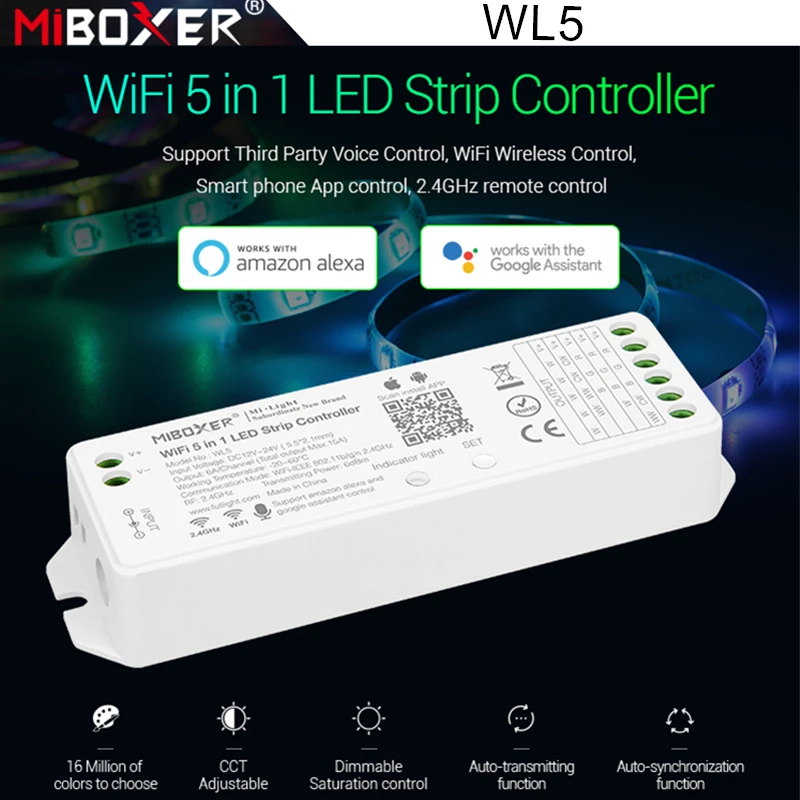 Miboxer WL5 2,4G 15A 5 в 1, Wi-Fi, фотоконтроллер для одного цвета, CCT, RGB, RGBW, RGB + CCT, фотолента, поддержка Alexa Voice
Miboxer WL5 2,4G 15A 5 в 1, Wi-Fi, фотоконтроллер для одного цвета, CCT, RGB, RGBW, RGB + CCT, фотолента, поддержка Alexa Voice
