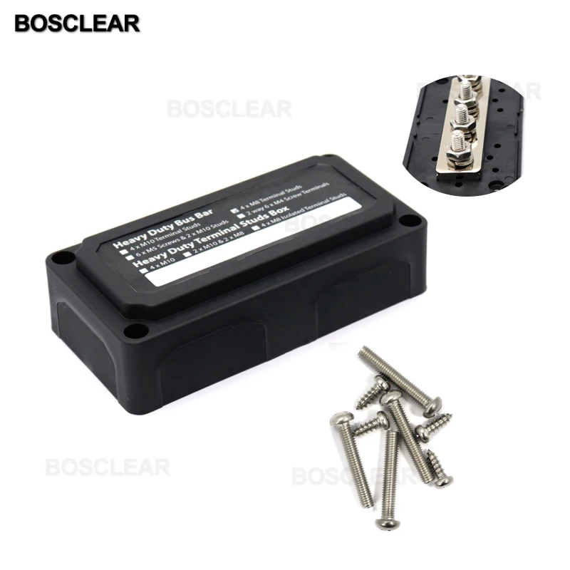 Bus Bars DC 48V 300A 4 car Bus boat power distribution bar with 4xM8 Terminal asparagus vehicle truck RV Cable organizer box
Bus Bars DC 48V 300A 4 car Bus boat power distribution bar with 4xM8 Terminal asparagus vehicle truck RV Cable organizer box
