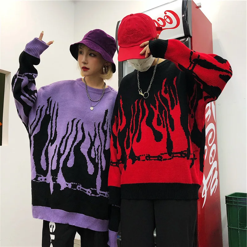 Couple Sweater Harajuku Hip Hop Flame Fire Sweaters Knit 2020 Autumn Winter Man Women Outfits Loose Pullover Fashion Tops Unisex
Couple Sweater Harajuku Hip Hop Flame Fire Sweaters Knit 2020 Autumn Winter Man Women Outfits Loose Pullover Fashion Tops Unisex