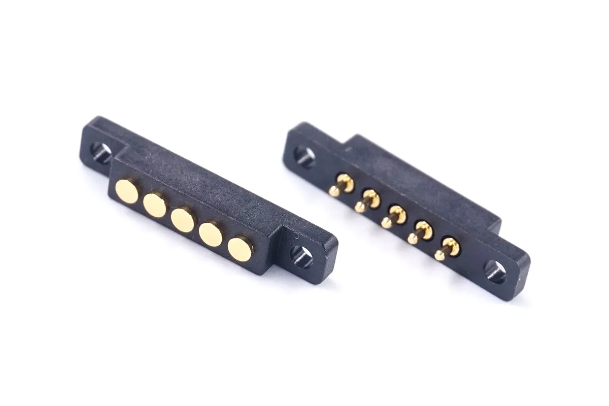 Pogo pin spring pin connector 5p 2.54 mm male and female base insert plate with screw hole installation
Pogo pin spring pin connector 5p 2.54 mm male and female base insert plate with screw hole installation