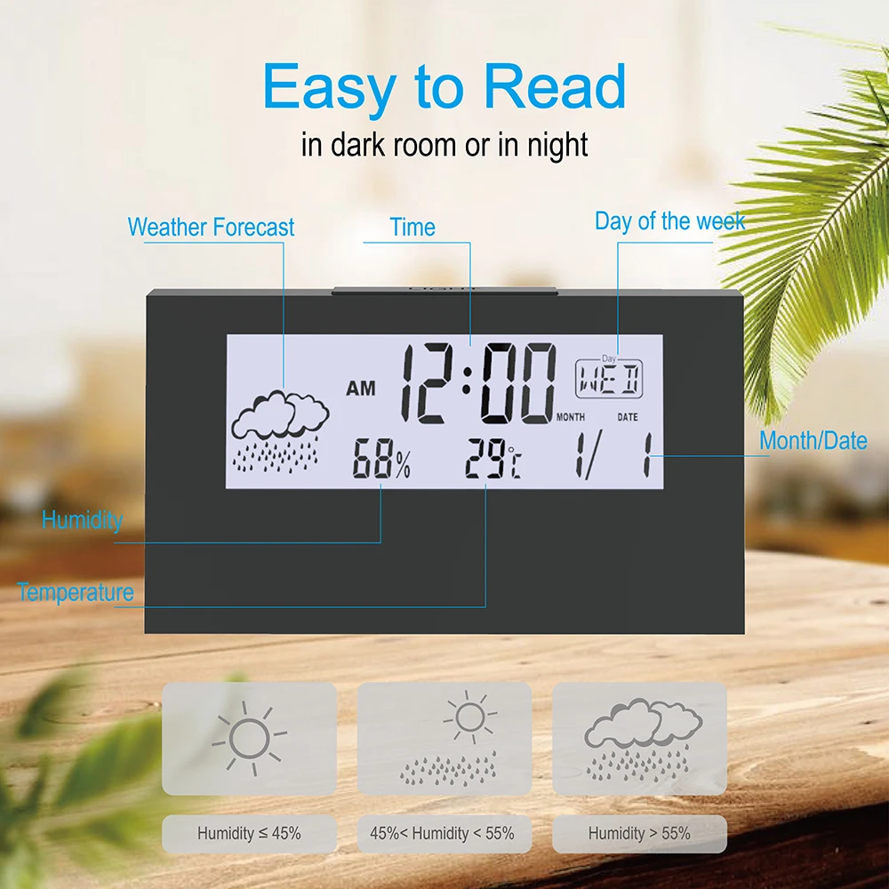 Digital Indoor Thermometer and Hygrometer Calendar Snooze Alarm Clock Indoor Temperature Sensor & Humidity Meter for Home
Digital Indoor Thermometer and Hygrometer Calendar Snooze Alarm Clock Indoor Temperature Sensor & Humidity Meter for Home