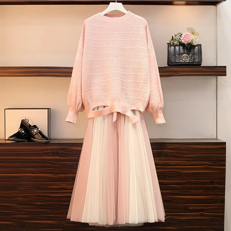 Winter Women Clothing Elegant Suit Knit Sweater Tops And Midi Mesh Skirt Matching Outfit Large Plus Size Two Piece Set Tracksuit
Winter Women Clothing Elegant Suit Knit Sweater Tops And Midi Mesh Skirt Matching Outfit Large Plus Size Two Piece Set Tracksuit