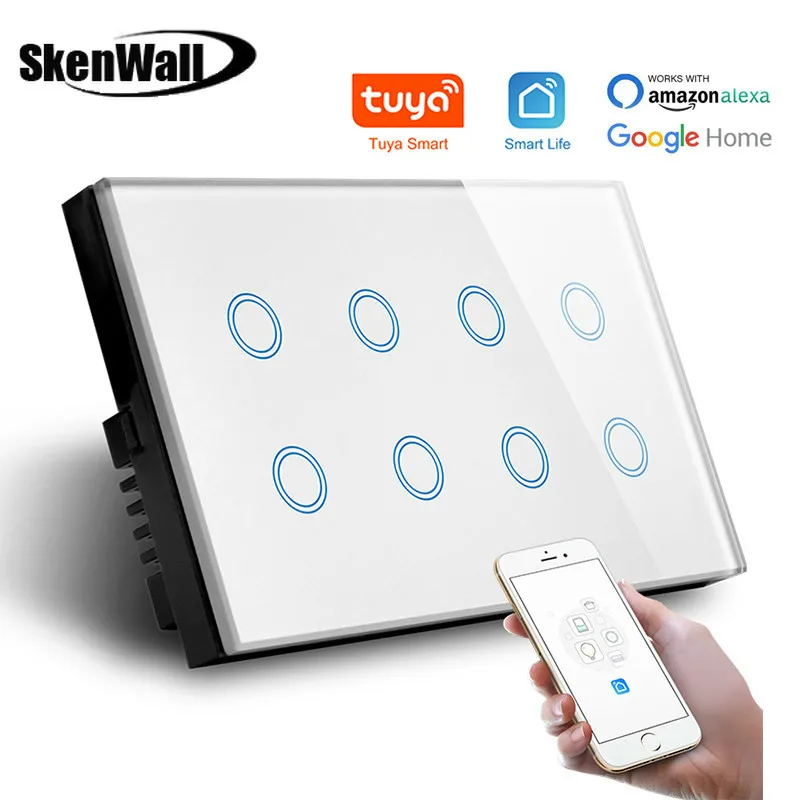 EU WiFi 8 Gang Touch Light Smart Wall Switch, Tuya Smart Life APP Control,Glass Panel 147*86mm Compatible with Alexa Google Home
EU WiFi 8 Gang Touch Light Smart Wall Switch, Tuya Smart Life APP Control,Glass Panel 147*86mm Compatible with Alexa Google Home