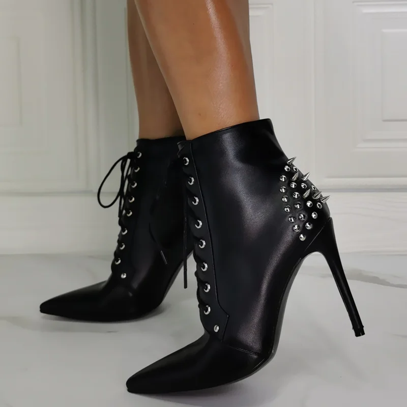 Punk Rivet Street Wear Fashion Black Stiletto Shoes Boots Sexy Pointed Toe Lace Up Women Ankle Boots Customized Big Size 47
Punk Rivet Street Wear Fashion Black Stiletto Shoes Boots Sexy Pointed Toe Lace Up Women Ankle Boots Customized Big Size 47