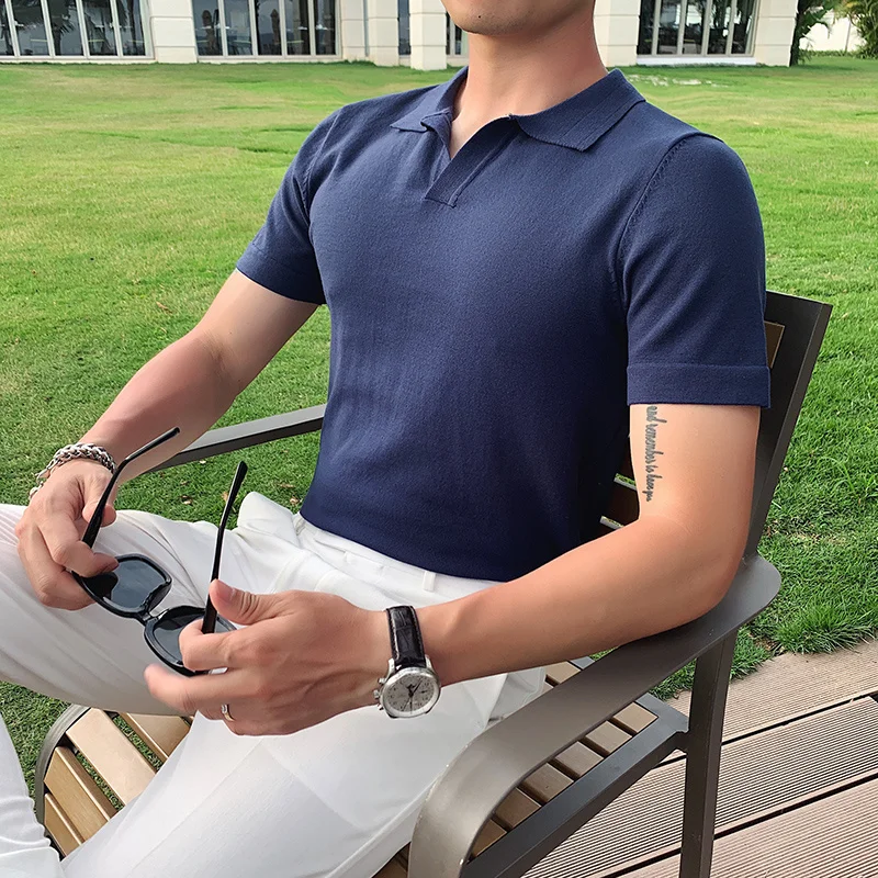 British 2022 Style Summer Knitted Polo Shirt Men Short Sleeve Solid Tops Fashion Streetwear Slim Fit Men's Casual Polo Shirt B33
British 2022 Style Summer Knitted Polo Shirt Men Short Sleeve Solid Tops Fashion Streetwear Slim Fit Men's Casual Polo Shirt B33