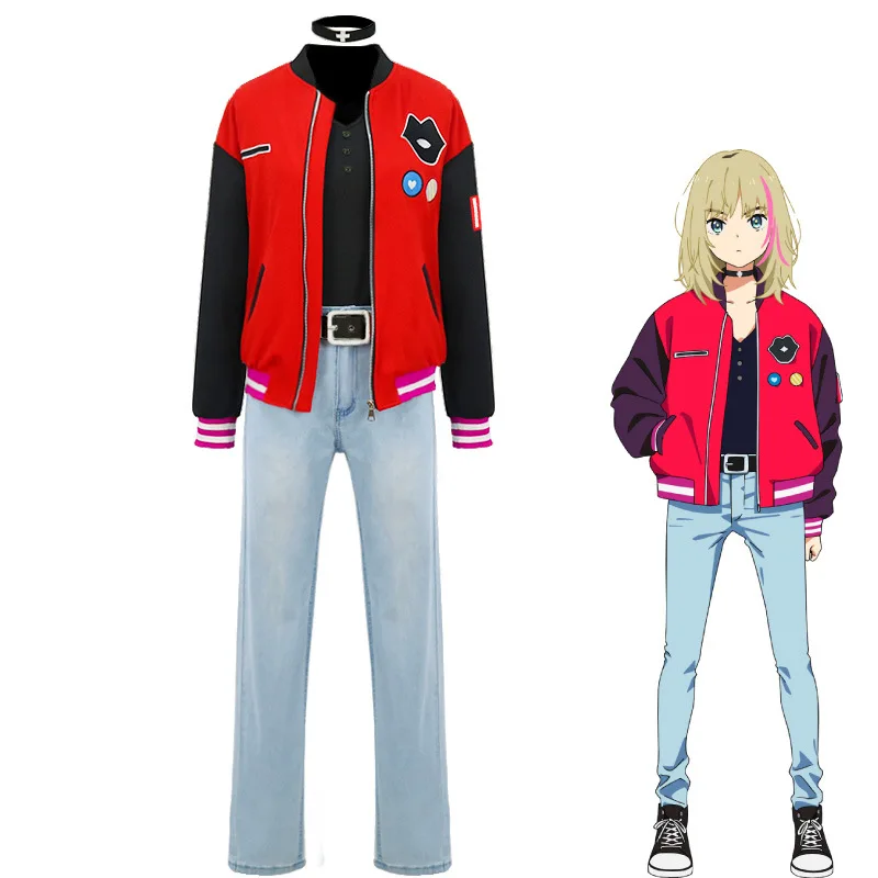 Anime Wonder Egg Priority Rika Kawai Cosplay Costume Red Jacket Choker Pale Blue Jeans Blond Wig Halloween Party Women Outfit
Anime Wonder Egg Priority Rika Kawai Cosplay Costume Red Jacket Choker Pale Blue Jeans Blond Wig Halloween Party Women Outfit