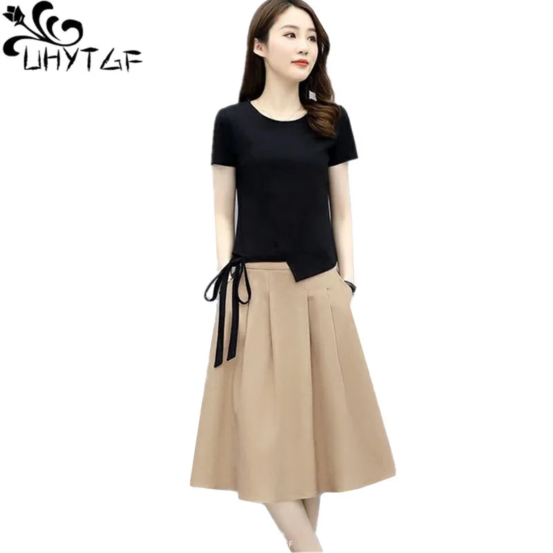 UHYTGF Fashion Womens Summer Dress Short-Sleeved Cotton Linen Pullover Casual Female Two Piece Set Elegant Girl Skirt Suits 1430
UHYTGF Fashion Womens Summer Dress Short-Sleeved Cotton Linen Pullover Casual Female Two Piece Set Elegant Girl Skirt Suits 1430