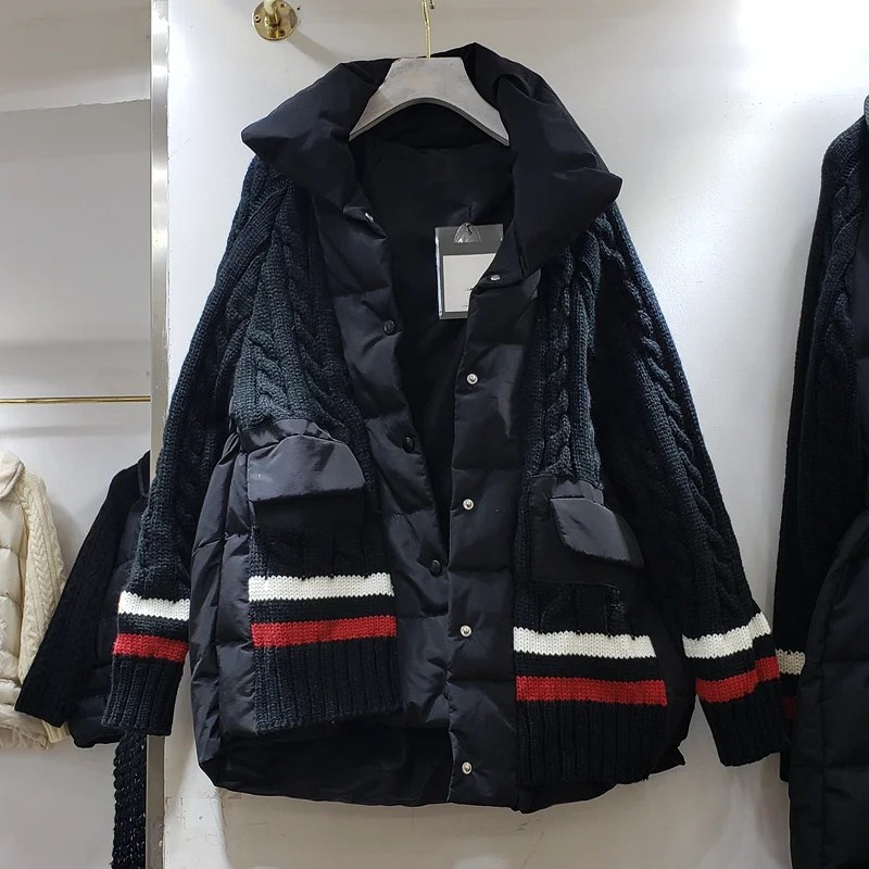 Patchwork Knitting Woman Down Coat New Fake Two Piece Thickening Women Jackets Single-Breasted Pockets Fashion Female Winter
Patchwork Knitting Woman Down Coat New Fake Two Piece Thickening Women Jackets Single-Breasted Pockets Fashion Female Winter