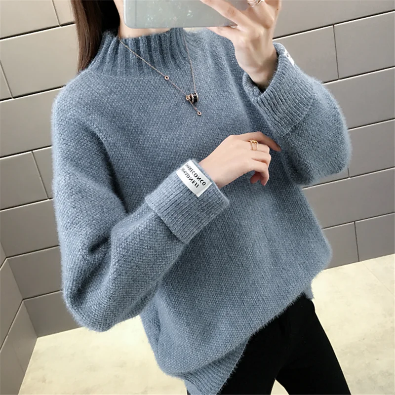Mink Fleece Half High Collar Long Sleeve Knitted Sweater Women Pullover Autumn Korean Jumper Ladies Mock Neck Knit Tops Female
Mink Fleece Half High Collar Long Sleeve Knitted Sweater Women Pullover Autumn Korean Jumper Ladies Mock Neck Knit Tops Female