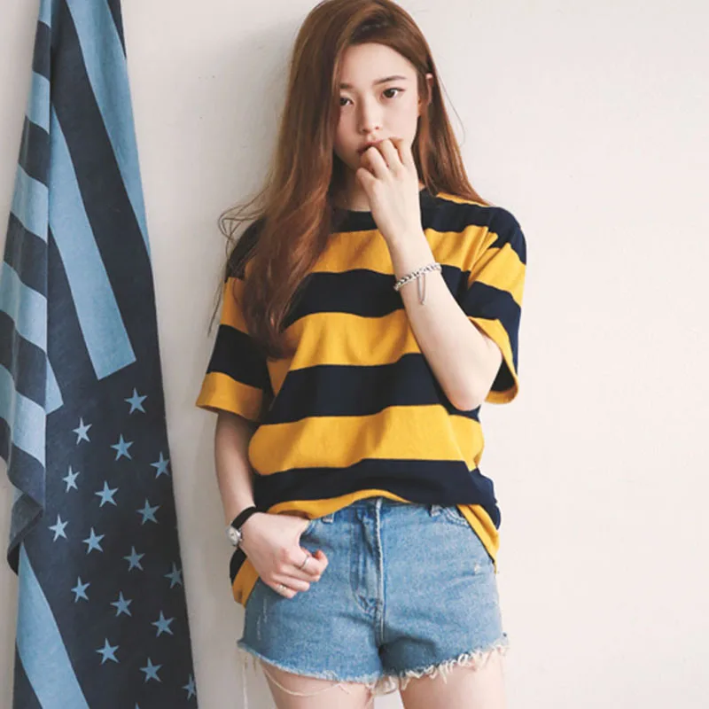 Temperament Trend Women's Striped T-shirt Korean Loose Thin Short Sleeve Blouse Oversized Summer Round Neck Top Elegant Casual
Temperament Trend Women's Striped T-shirt Korean Loose Thin Short Sleeve Blouse Oversized Summer Round Neck Top Elegant Casual