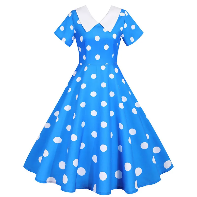 Vintage Women's Summer Dress Peter Pan Collar Polka Dot A-line High Waist Short Sleeve Elegant Party Vestidos
Vintage Women's Summer Dress Peter Pan Collar Polka Dot A-line High Waist Short Sleeve Elegant Party Vestidos