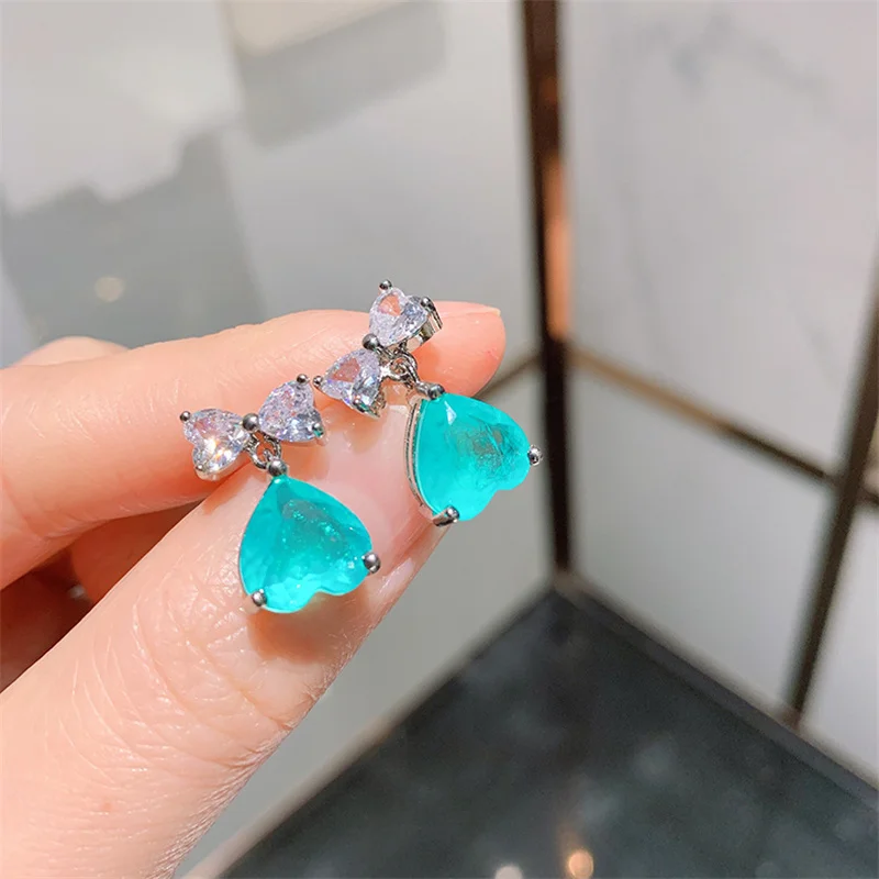 QTT Cute Hanging Earrings Heart Lab Emerald Paraiba Tourmaline Stone Earrings For Women Silver Color Jewelry Wedding Party
QTT Cute Hanging Earrings Heart Lab Emerald Paraiba Tourmaline Stone Earrings For Women Silver Color Jewelry Wedding Party