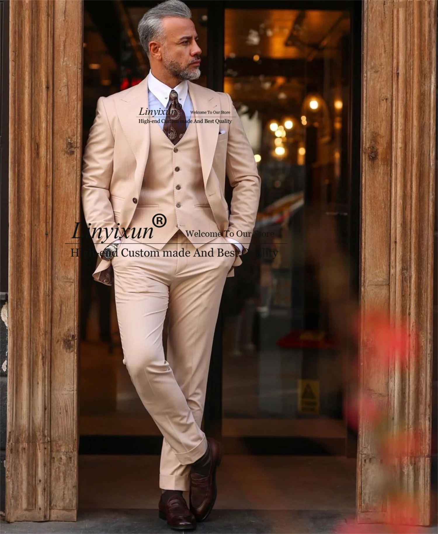 Beige Men Suits Slim Fit Wide Peak Lapel Groom Wedding Tuxedos Latest Design 3 Pieces Set Business Male Blazer Terno Masculino
Beige Men Suits Slim Fit Wide Peak Lapel Groom Wedding Tuxedos Latest Design 3 Pieces Set Business Male Blazer Terno Masculino