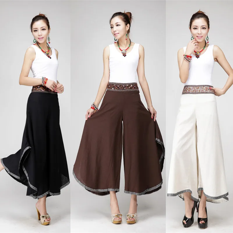 Summer national style embroidered cotton linen pants trousers women loose wide leg pants skirt pants bohemian flared pants women
Summer national style embroidered cotton linen pants trousers women loose wide leg pants skirt pants bohemian flared pants women