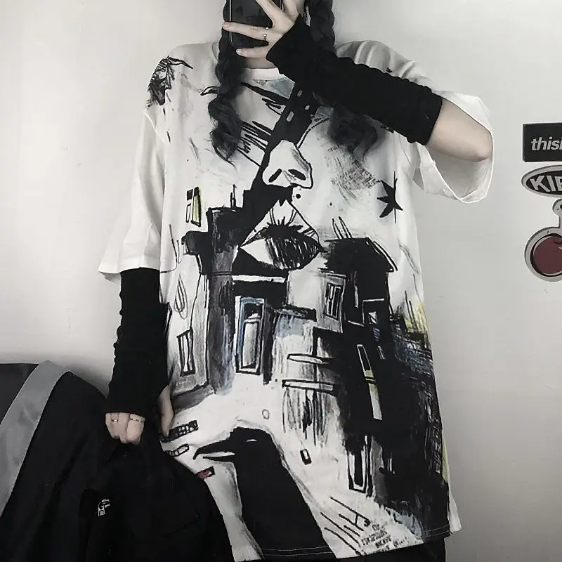 QWEEK Vintage Gothic Harajuku Graffiti T-shirt Women Streetwear 2021 Short Sleeve Korean Style Oversized Graphic Tees Summer
QWEEK Vintage Gothic Harajuku Graffiti T-shirt Women Streetwear 2021 Short Sleeve Korean Style Oversized Graphic Tees Summer