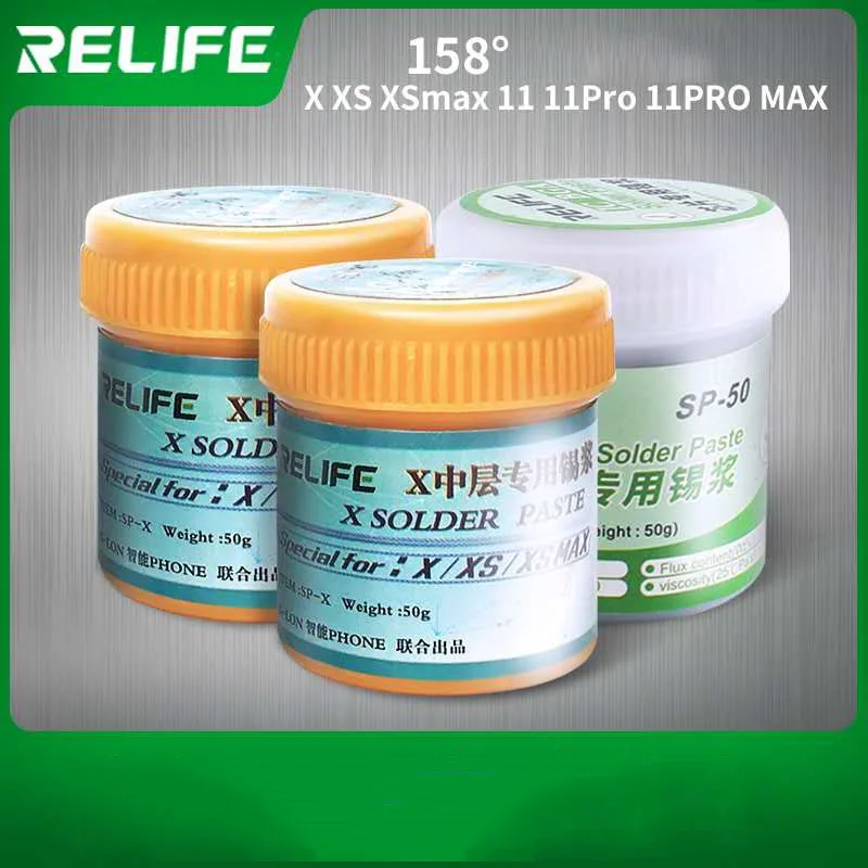 RELIFE SP-X medium temperature melting point 158℃ tin paste mobile phone PCB BGA / SMD template repair tin for x xs xsmax
RELIFE SP-X medium temperature melting point 158℃ tin paste mobile phone PCB BGA / SMD template repair tin for x xs xsmax