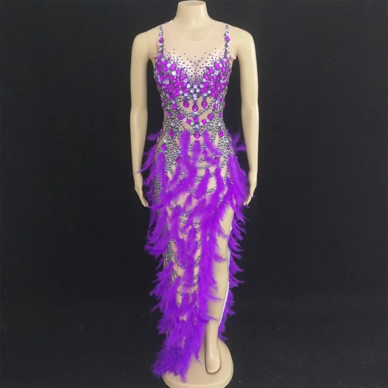 Sexy Purple Sequins Crystals Feather Long Dress Women Dancer Team Latin Modern Dance Costume Nightclub Bar Party Stage Wear
Sexy Purple Sequins Crystals Feather Long Dress Women Dancer Team Latin Modern Dance Costume Nightclub Bar Party Stage Wear