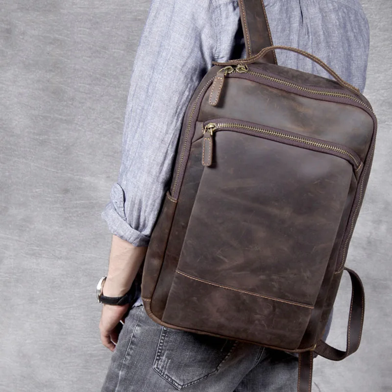 Vintage Men's Crazy Horse Leather Backpack genuine leather Retro Rucksack Large Classic Travel Backpack Big laptop computer bag
Vintage Men's Crazy Horse Leather Backpack genuine leather Retro Rucksack Large Classic Travel Backpack Big laptop computer bag