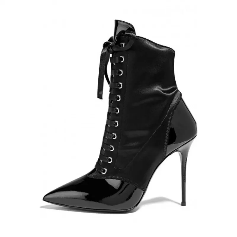 New autumn and winter women's boots pointed toe lace-up stilettos patent leather ankle boots plus size sexy boots women size 43
New autumn and winter women's boots pointed toe lace-up stilettos patent leather ankle boots plus size sexy boots women size 43