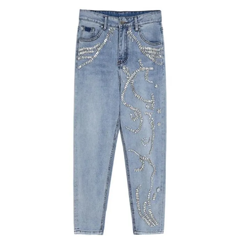 Rhinestone Jeans Women 2022 Spring Autumn Heavy Industry Fashion Beads High Waist Loose Casual Straight Denim Pants p2265
Rhinestone Jeans Women 2022 Spring Autumn Heavy Industry Fashion Beads High Waist Loose Casual Straight Denim Pants p2265