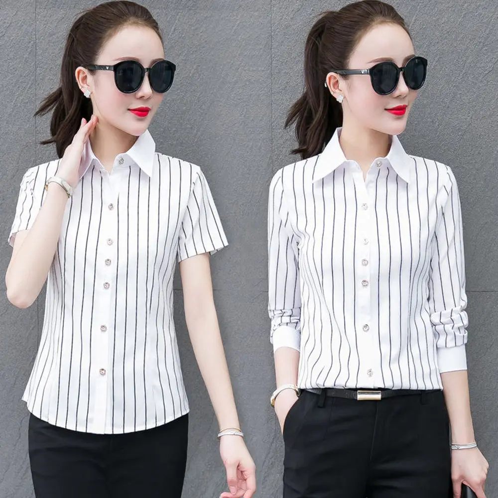 White Striped Shirt Female Korean Spring 2021 New Turn Down CollarBlouse Office Lady Professional Long/short Sleeve Top
White Striped Shirt Female Korean Spring 2021 New Turn Down CollarBlouse Office Lady Professional Long/short Sleeve Top