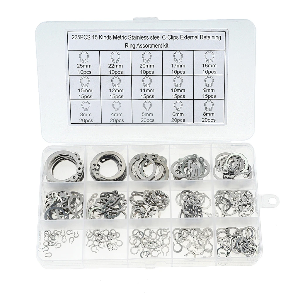 225PCS/BOX 3-25mm 304 Stainless Steel Internal Circlip Retaining Ring Assortment Kit With Box Circlip For Shaft
225PCS/BOX 3-25mm 304 Stainless Steel Internal Circlip Retaining Ring Assortment Kit With Box Circlip For Shaft