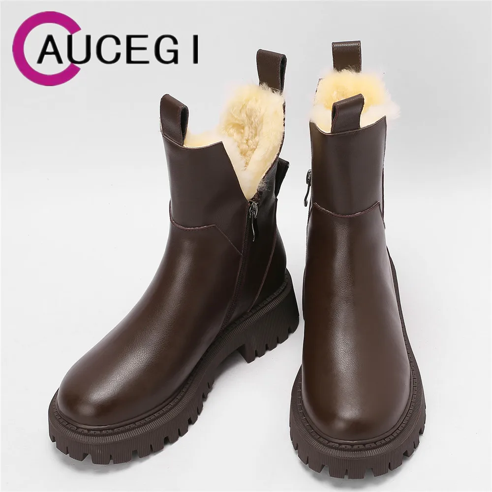 Aucegi Winter Outdoor Casual Warm Wool Women Motorcycle Ankle Boots Genuine Leather Platform Thick Heels Fashion Round Toe Shoes
Aucegi Winter Outdoor Casual Warm Wool Women Motorcycle Ankle Boots Genuine Leather Platform Thick Heels Fashion Round Toe Shoes