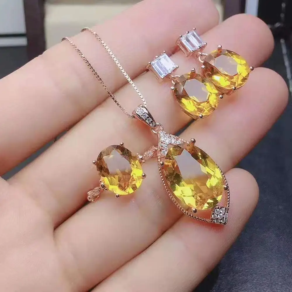 High-quality Citrine Pendant Necklace Ring Earrings Set S925 Sterling Silver Fine Fashion Wedding Jewelry for Women MeiBaPJ FS
High-quality Citrine Pendant Necklace Ring Earrings Set S925 Sterling Silver Fine Fashion Wedding Jewelry for Women MeiBaPJ FS