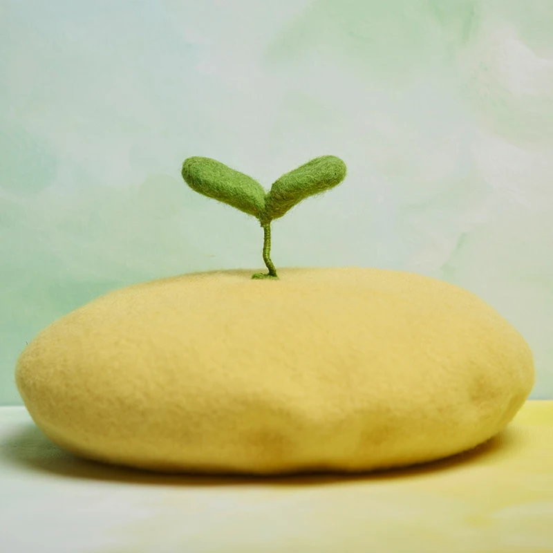 Handmade wool felt lovely green shoots growing wild painter cap beret autumn and winter hat
Handmade wool felt lovely green shoots growing wild painter cap beret autumn and winter hat