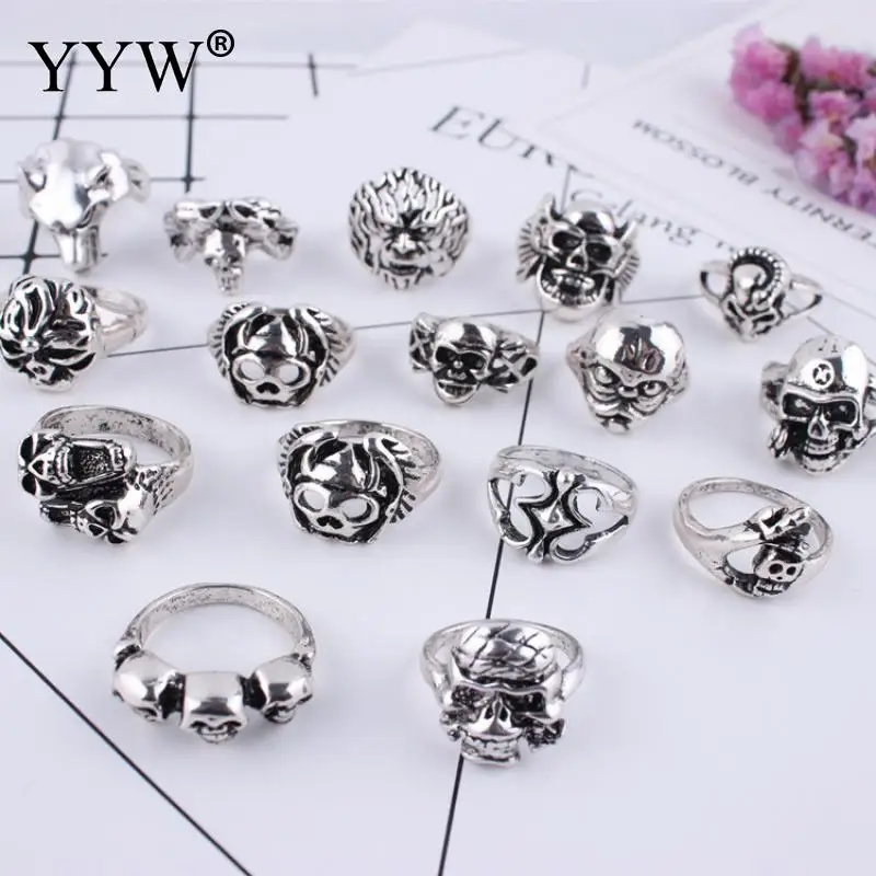 100PCs/Box Punk Skull Vintage Finger Ring For Men Steampunk Retro Hollow Zinc Alloy Rings Gothic Male Jewelry US 5.5-10 Size
100PCs/Box Punk Skull Vintage Finger Ring For Men Steampunk Retro Hollow Zinc Alloy Rings Gothic Male Jewelry US 5.5-10 Size