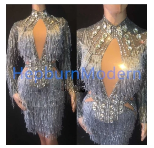 Sparkly Silver Rhinestones Dress Women Birthday Celebrate Costume Female Singer Bling Tassel Dresses DJ Performance Dance Outfit
Sparkly Silver Rhinestones Dress Women Birthday Celebrate Costume Female Singer Bling Tassel Dresses DJ Performance Dance Outfit