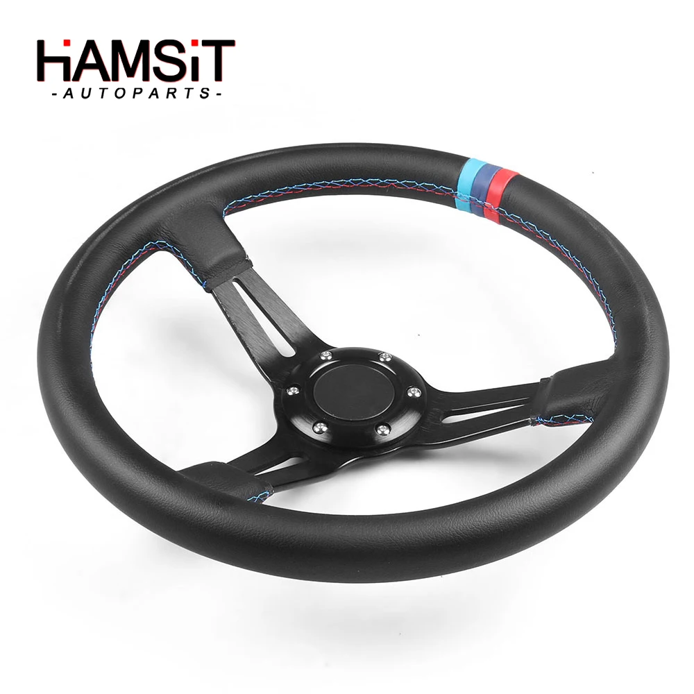 Hamsit 14-inch 350mm microfiber leather racing steering wheel 3 color stitching drift game steering wheel Car modified Hot Sale
Hamsit 14-inch 350mm microfiber leather racing steering wheel 3 color stitching drift game steering wheel Car modified Hot Sale