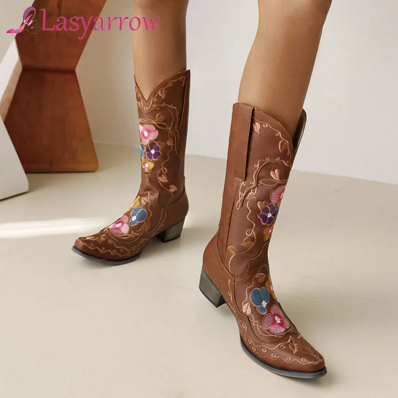 Lasyarrow 2021 Women Western Cowboy Mid Calf Boots Chunky Low Heel Embroidered Boots Slip-On Square Toe Fashion Woman's Boots
Lasyarrow 2021 Women Western Cowboy Mid Calf Boots Chunky Low Heel Embroidered Boots Slip-On Square Toe Fashion Woman's Boots