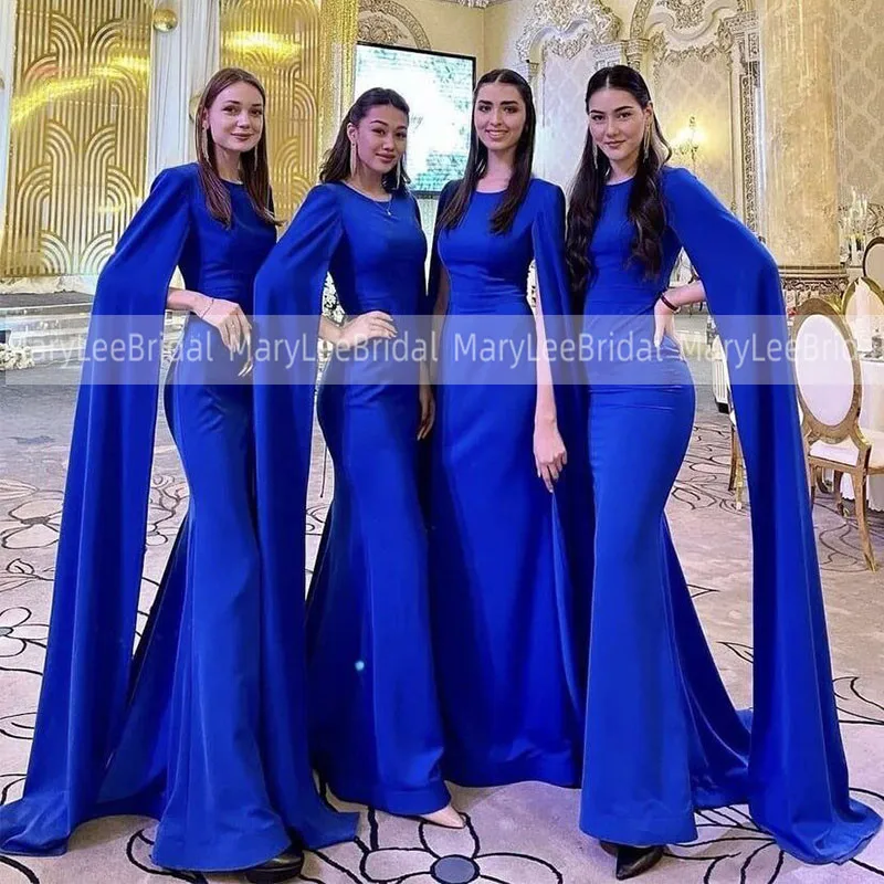 Modest Royal Blue Satin Bridesmaid Dresses With Long Sleeve Cape 2022 Mermaid Women Long Wedding Party Gowns Vestidos De Fiesta
Modest Royal Blue Satin Bridesmaid Dresses With Long Sleeve Cape 2022 Mermaid Women Long Wedding Party Gowns Vestidos De Fiesta