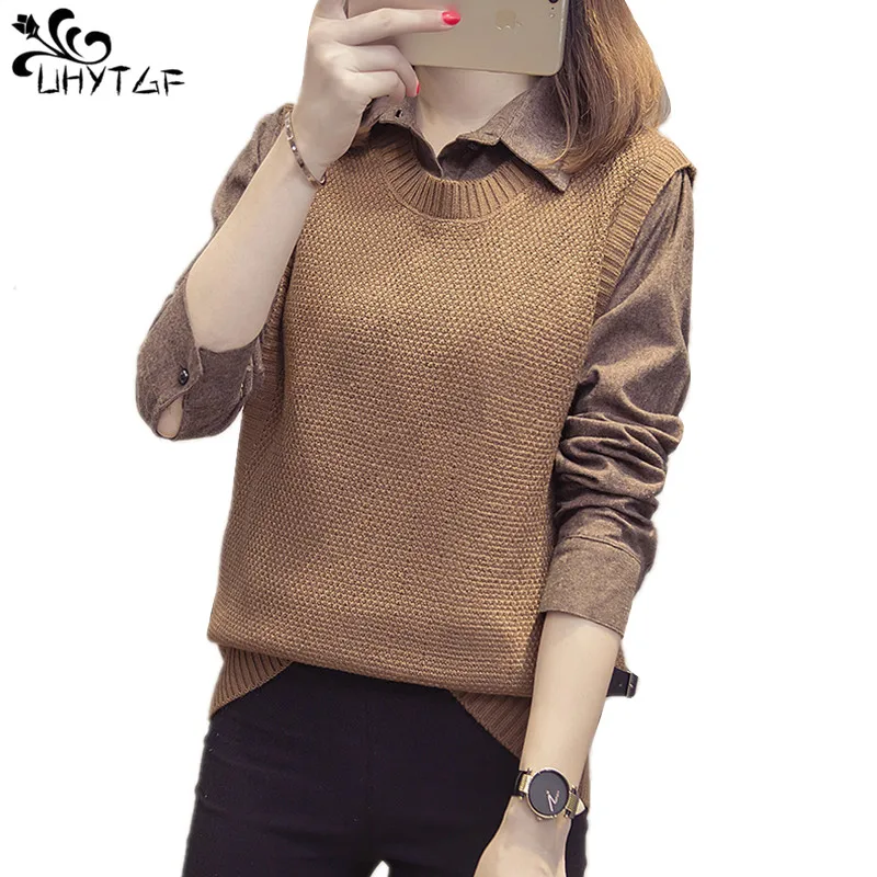 UHYTGF Autumn Winter Knit Sweater Women's Fake two pieces sets Ladies Knitting Sweater Pullover 4XL Jumper Hot Sale Sweater X625
UHYTGF Autumn Winter Knit Sweater Women's Fake two pieces sets Ladies Knitting Sweater Pullover 4XL Jumper Hot Sale Sweater X625