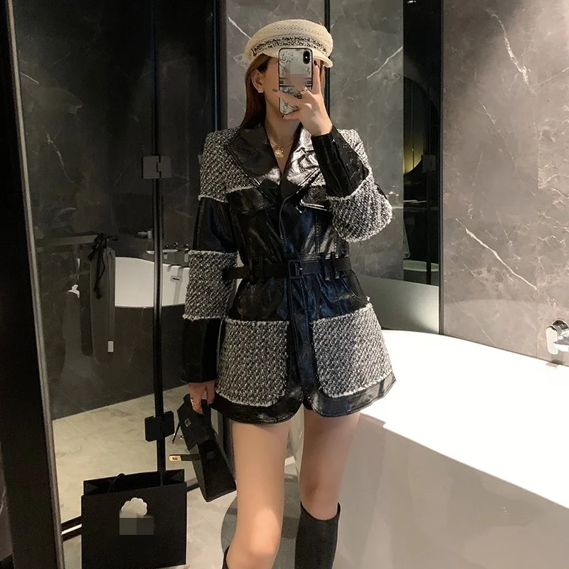 Women Streetwear Panelled Pu Leather Jacket Autumn Winter Punk Turn-Down Collar Black Coat Patchwork Office Lady Tweed Jackets
Women Streetwear Panelled Pu Leather Jacket Autumn Winter Punk Turn-Down Collar Black Coat Patchwork Office Lady Tweed Jackets