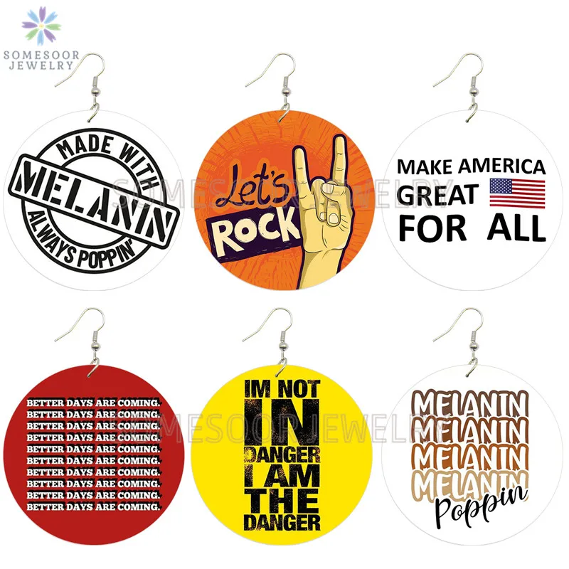SOMESOOR Melanin Always Poppin African Wooden Drop Earrings Let's Rock Arts Writings Printed Loops Dangle Jewelry For Women Gift
SOMESOOR Melanin Always Poppin African Wooden Drop Earrings Let's Rock Arts Writings Printed Loops Dangle Jewelry For Women Gift