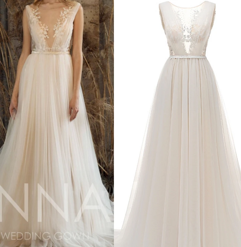 #1045 Simple Elegant Vintage Backless Sleeveless Sweep Train O Neck Applique Bohemian Beach A-Line Wedding Dress Bridal Gowns
#1045 Simple Elegant Vintage Backless Sleeveless Sweep Train O Neck Applique Bohemian Beach A-Line Wedding Dress Bridal Gowns