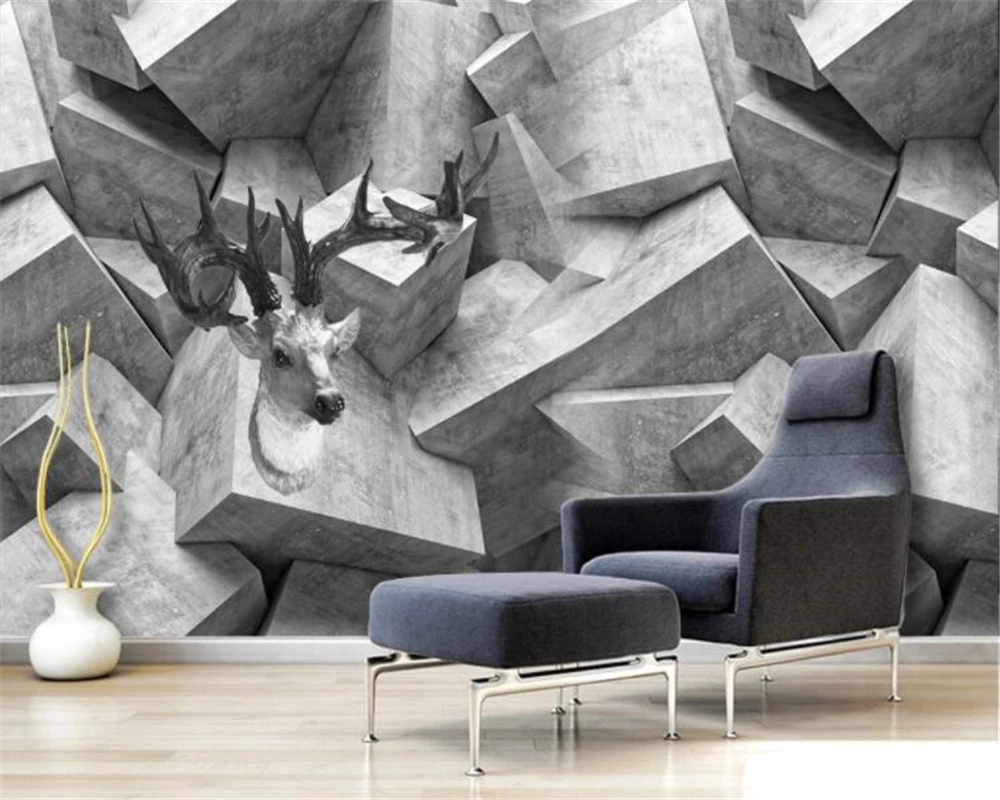 Beibehang Custom wallpaper gray 3D abstract geometric cement square elk art background wall decoration painting 3d wallpaper
Beibehang Custom wallpaper gray 3D abstract geometric cement square elk art background wall decoration painting 3d wallpaper