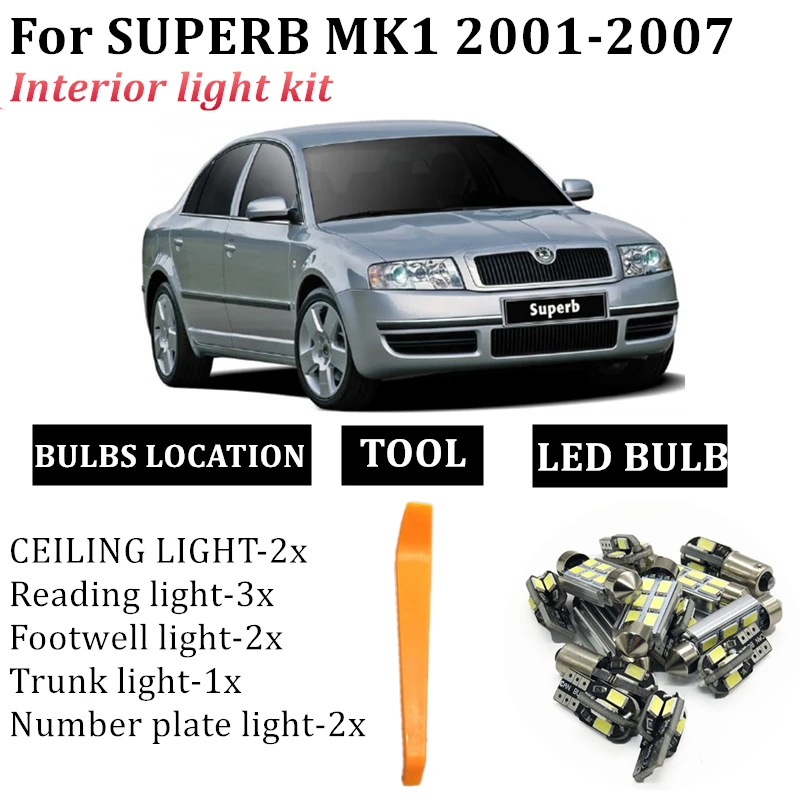 10x Canbus Car LED Interior Light Map Dome Bulbs Kit Fit For 2001-2007 Skoda SUPERB MK1 3U4 Trunk Cargo License Plate Lamp
10x Canbus Car LED Interior Light Map Dome Bulbs Kit Fit For 2001-2007 Skoda SUPERB MK1 3U4 Trunk Cargo License Plate Lamp