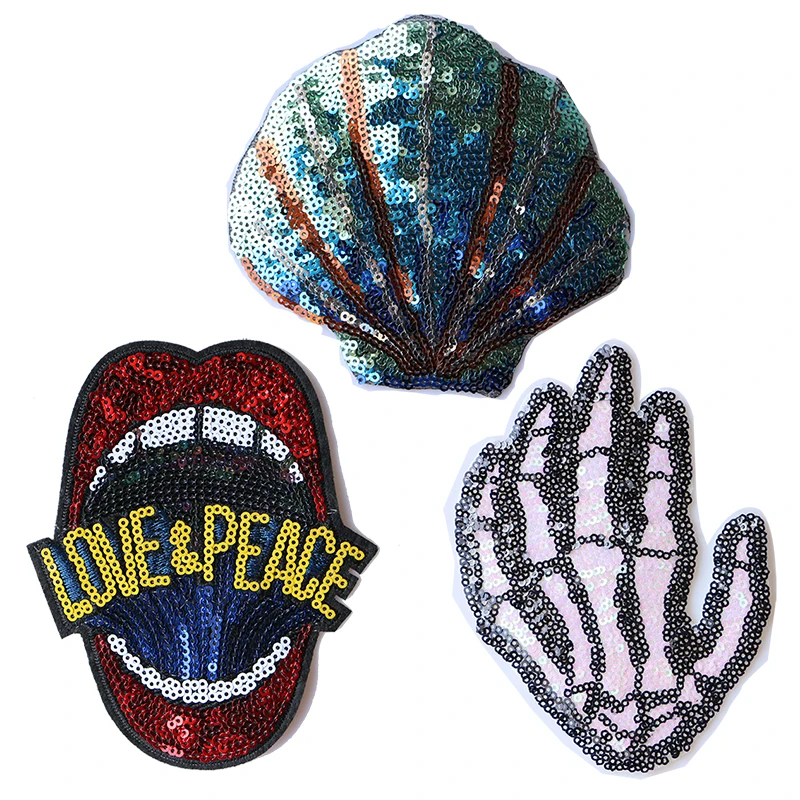 Cartoon Decorative Patch Skeleton-hand Shell Mouth Sequins icon Embroidered Applique Patches For DIY Iron on Badges on clothes
Cartoon Decorative Patch Skeleton-hand Shell Mouth Sequins icon Embroidered Applique Patches For DIY Iron on Badges on clothes